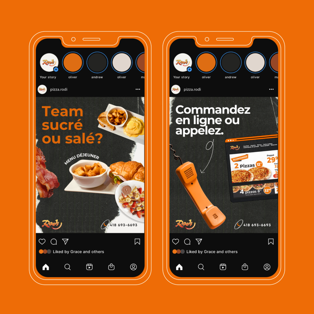 Social media visuals created in collaboration with Zed l’Agence for Pizzeria Rodi