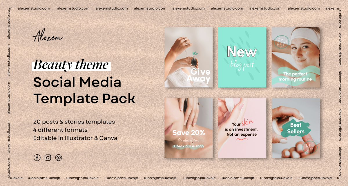 FREE Set of 80 social media templates | Beauty theme - Image 3