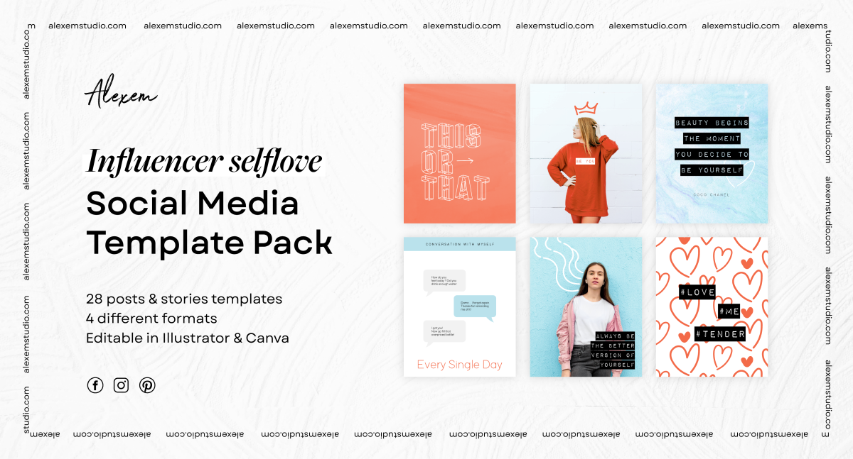 FREE Set of 80 social media templates | Self-love theme - Image 3