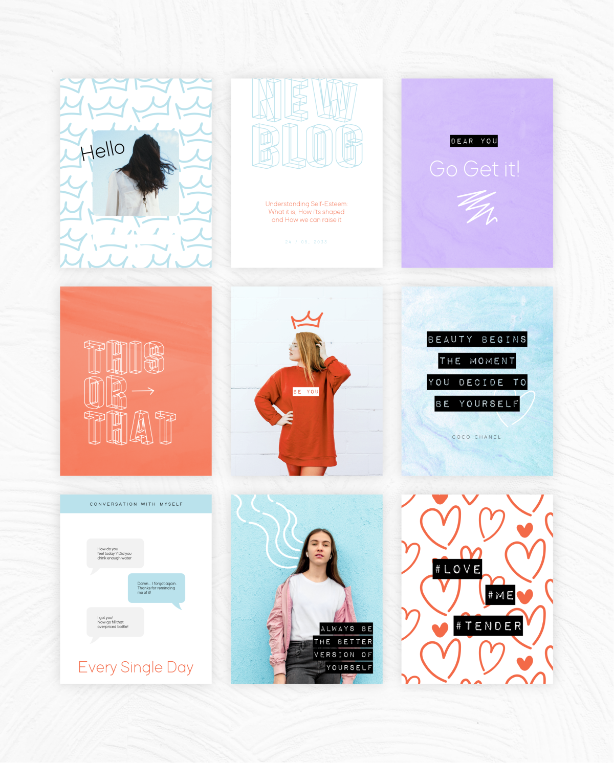 FREE Set of 80 social media templates | Self-love theme